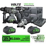 İbtaş Voltz - 20 Volt 5 Amper - Akülü 3 Lü Set - Kırıcı Delici Darbeli Matkap - Avuç Taşlama - VZ20-3KIT-B