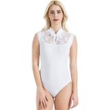 Iç Giyim Derya Kurşun Dantel Işlemeli Sıfır Kol Hakim Yaka Çıt Çıtlı Body Atlet - Beyaz - XL