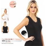 Iç Giyim Pamuklu Kumaş Kalın Askılı Dantel Kenarlı Atlet - Siyah - XL