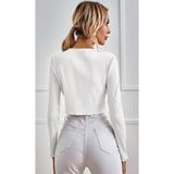 İç Giysim Kadın Beyaz Uzun Kollu Önden Bağlama Detaylı Crop Top Bluz