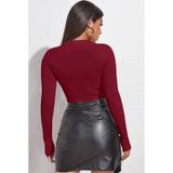 İç Giysim Kadın Bordo Göğüs Dekolteli Uzun Kollu Cut Out Crop Top Bluz