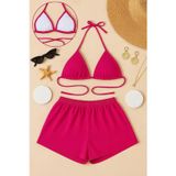 İç Giysim Kadın Fuşya Şortlu Belden ve Boyundan Bağlamalı Bikini Takımı