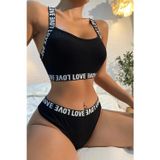 İç Giysim Kadın Siyah Çapraz Sırt Ve Love Yazı Detaylı Iç Çamaşır Takımı