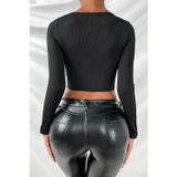 İç Giysim Kadın Siyah Göğüs Dekolteli Çapraz Askılı Uzun Kollu Crop Top Bluz