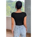 İç Giysim Kadın Siyah Kare Yaka Yarım Kol Göğüs Dekolteli Crop Top Bluz