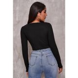 İç Giysim Kadın Siyah Uzun Kollu Büzdürme Bağcık Detaylı Crop Top Bluz