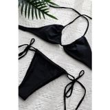 İç Giysim Kadın Siyah Yandan Bağlamalı Tangalı Üçgen Bikini Mayo Takımı