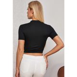 İç Giysim Kadın Siyah Yarım Fermuarlı ve Kısa Kollu Crop Top Bluz