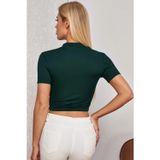 İç Giysim Kadın Yeşil Yarım Fermuarlı ve Kısa Kollu Crop Top Bluz