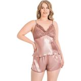 İç Giysim Miss Büyük Beden Vizon Saten Babydoll Şort Takımı
