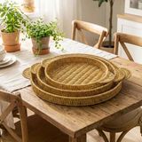 İç İçe Geçebilen 3’Lü Yuvarlak Plastik Rattan Tepsi Seti–Hasır Görünümlü Çok Amaçlı Servis Sunum Tepsileri (5047)