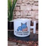 Iç Istemem Çalışmak Sevimli Kedi Baskılı Eğlenceli Komik Hediye T Kulplu Latte Fincanı Kupa Bardak - Beyaz