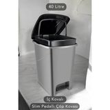 Iç Kovalı Slim Pedallı Banyo Mutfak Çöp Kovası - 40 Litre - Antrasit - 40 lt - Antrasit - Gri