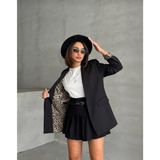 Iç Leopar Desenli Siyah Blazer Ceket - XL