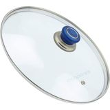 İcanpares Tencere Sahan Tava Cam Kapağı Buhar Delikli Kapak 24 cm ve Mavi Tutma Tepesi