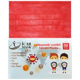 İcar Mask 3 Katlı Full Ultrasonik 10'lu Paketlenmiş Kırmızı Çocuk Cerrahi Maske Telli 50'li