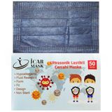 İcar Mask 3 Katlı Full Ultrasonik 10'lu Paketlenmiş Kot Mavi Çocuk Cerrahi Maske Telli 50'li