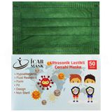 İcar Mask 3 Katlı Full Ultrasonik 10'lu Paketlenmiş Koyu Yeşil Çocuk Cerrahi Maske Telli 50'li