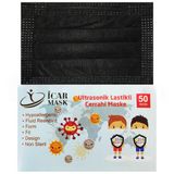 İcar Mask 3 Katlı Full Ultrasonik 10'lu Paketlenmiş Siyah Çocuk Cerrahi Maske Telli 50'li