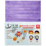 İcar Mask 3 Katlı Full Ultrasonik 10'lu Paketlenmiş Soft Mor Çocuk Cerrahi Maske Telli 50'li