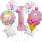 İce Cream Dondurma 1 Yaş Balon Set Şeker Dondurma Candy Balon İce Cream Konsept Doğum Günü Balon Set