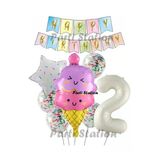İce Cream Dondurma Konsept Doğum Günü 2 Yaş Balon Set Yaz Tema Sevimli Dondurma Folyo Balon Set