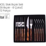 Icel Steak Ahşap Saplı Bıçak ve Çatal Seti 6 Takım