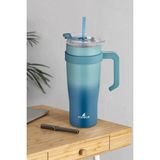 Içi 304 Kalite Paslanmaz Çelik 1000 ml Pipetli Termos Çift Katmanlı Renk Geçişli , Sızdırmaz Bardak - 100 ml - Mavi