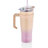 Içi 304 Kalite Paslanmaz Çelik 1000 ml Pipetli Termos Çift Katmanlı Renk Geçişli , Sızdırmaz Bardak - Mor - Pembe