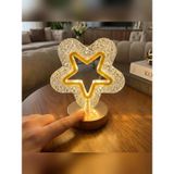 İçi Boş Yıldız Kristal LED Masa Lambası Dokunmatik 3 Renk Şarjlı Dekoratif Gece Lambası LM25