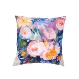 İçi Dolu Krep Örgü Üzerine Dijital Baskılı Kırlent 45x43 cm | Mavi Ağırlıklı Çiçekli Dekoratif Yastık