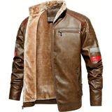 Içi Kürklü Kolları Yatay Kırmızı ve Gri Çizgili Mont - Açık Kahverengi - 110 cm