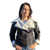 Içi Suni Kürklü Suni Süet Crop Biker Ceket