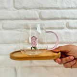 Içi Üç Boyutlu Renkli Hayvan Çiçek Figürlü Tombul Cam Kupa Bardak 350 ml - Gül