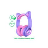 iClever BTH19 Kedi Kulaklı Çocuk Bluetooth Kulaklık -Mor BPA Free