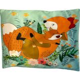 ICON SILK %100 Saf Ipek Bebek Yastık Kılıfı (Sevimli Tilki) - Turuncu - Yeşil - 35 cm * 45 cm