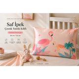 ICON SILK %100 Saf Ipek Çocuk Yastık Kılıfı (Pembe Flamingo) - Pembe - Beyaz - 50 cm * 70 cm