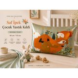 ICON SILK %100 Saf Ipek Çocuk Yastık Kılıfı (Sevimli Tilki) - Turuncu - Yeşil - 50 cm * 70 cm