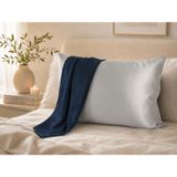 ICON SILK Çift Taraflı 19 Momme İpek/Doğal Tencel Yastık Kılıfı 50 cm x 70 cm Gümüş Gri/Mavi
