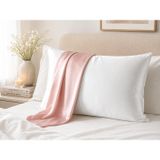 ICON SILK Çift Taraflı 19 Momme İpek/Doğal Tencel Yastık Kılıfı 50 cm x 70 cm Pembe İpek Beyaz Tencel