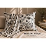 ICON SILK 'Sleep & Glow' %100 Saf Ipek Fermuarlı Yastık Kılıfı 1 Adet (Siyah İnci Bahçesi) - 50 cm * 70 cm - Beyaz - Siyah