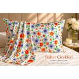 ICON SILK 'Sleep & Glow' %100 Saf Ipek Fermuarlı Yastık Kılıfı (Bahar Çiçekleri) - Kırmızı - Beyaz - 50 cm * 70 cm