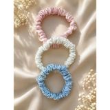 ICON SILK%100 Saf Mulberry İpek Saç Tokası Seti - Scrunchie (İnci Beyazı, Şeker Pembesi, Gökyüzü Mavisi)