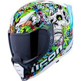 Icon Ultraflite Doodle 3 Mıps Kapalı Motosiklet Kaskı Beyaz Mavi Yeşil - XL - Beyaz - Mavi - Yeşil