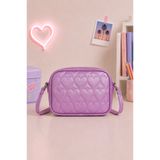 ICONE BAG Icone Çocuk Kalp Kapitone Detaylı Omuz Çantası, Mor Kalpli Çocuk Çantası, Metalik Lila Çocuk Çantası, Kids Bag