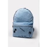 ICONE BAG Icone Ön Cep Nakışlı Denim Yıkamalı Sırt Çantası, Kot Sırt Çantası