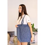 ICONE BAG Zebra Desenli Yıkamalı Denim Kadın Çantası, Geniş Hacimli, Desenli El ve Omuz Bez Çanta Shopper