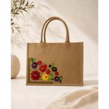 Icone Jüt Kumaş Nakışlı Çanta, Jüt Plaj Çantası, Nakışl Plaj Çantası, Beach Bag, İşlemeli Çanta (EKRU)