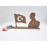 İcons 23 Nisan Ulusal Egemenlik ve Çocuk Bayramı Ahşap Boyama Seti (Türk Bayrağı- Atatürk Silüet)