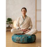 iCool Head Karabuğday Kabuğu Dolgulu Meditasyon Minderi, Geniş Yoga Minderi, Premium Italyan Kumaş Kılıf, Mavi Denge